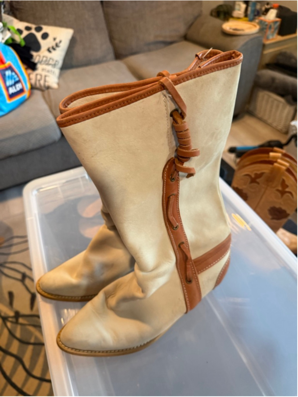 Women's Unbranded Beige & Brown Heeled Boots Size 9 - Picture 2 of 5